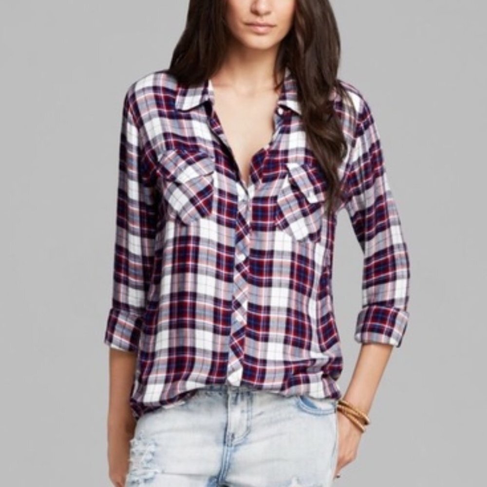 Rails Red White Blue Plaid Button Down Flannel Stripes Top M - Picture 1 of 1